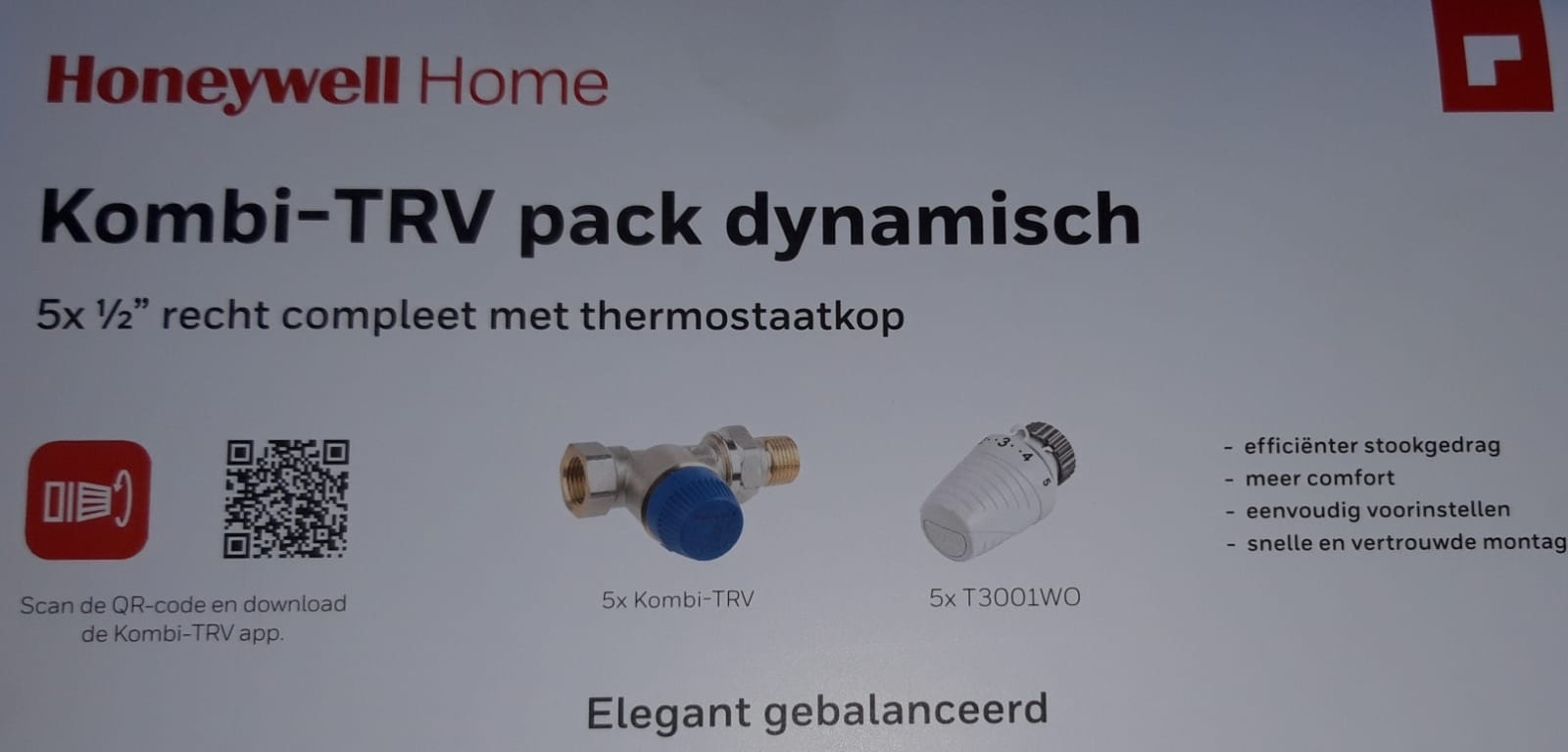 Honeywell Kombi-pack 5x therm. kraan recht + 5x thermostaat